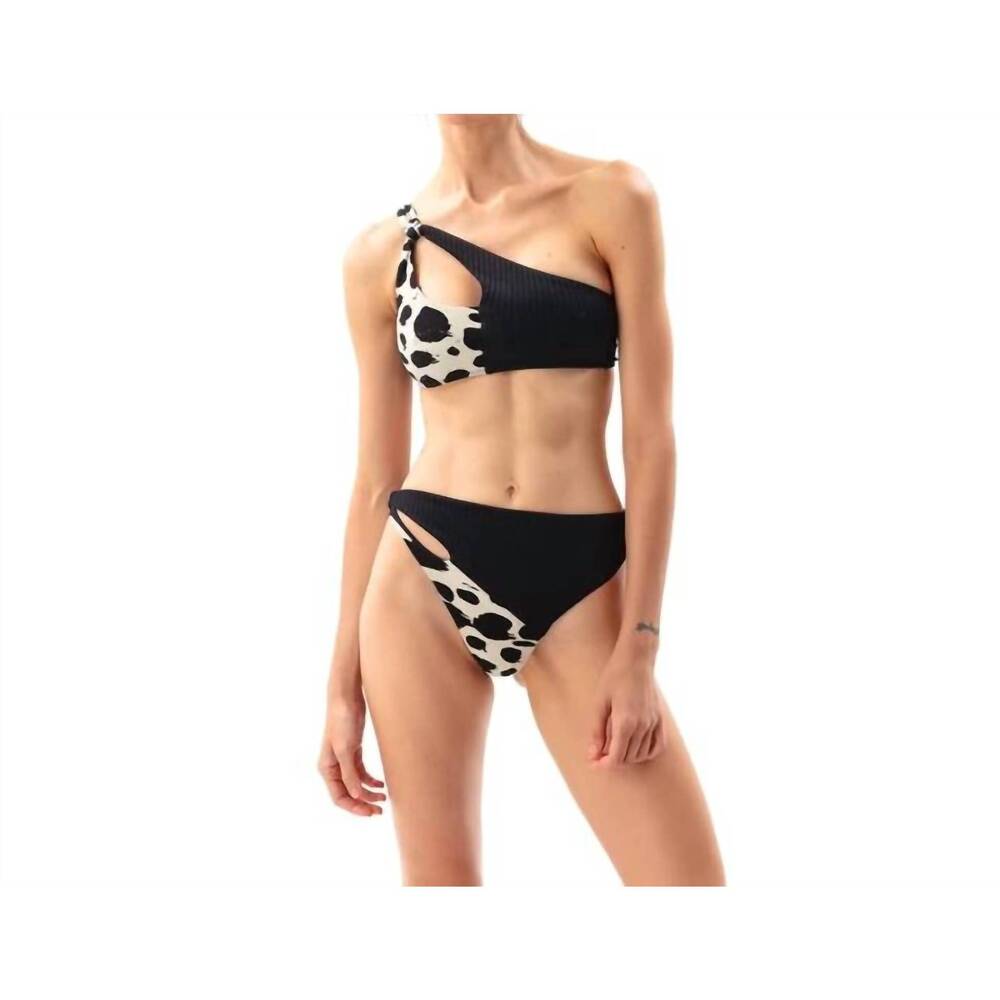 NEW MOVOM women's roman one-shoulder bikini in black/white